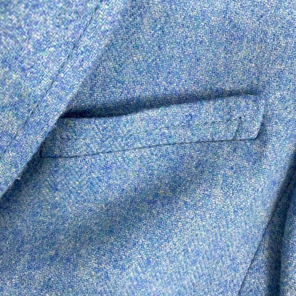 Talbots Blazer Womens 16 Petite Blue Wool Herringbone Tweed Lined Jacket Office - Picture 4 of 15